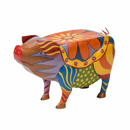 Colorful Folk Art Pig Side Table