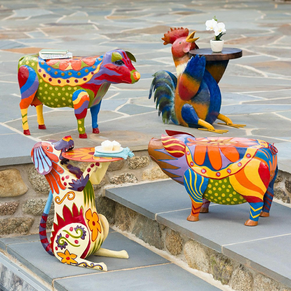 Colorful Folk Art Pig Side Table