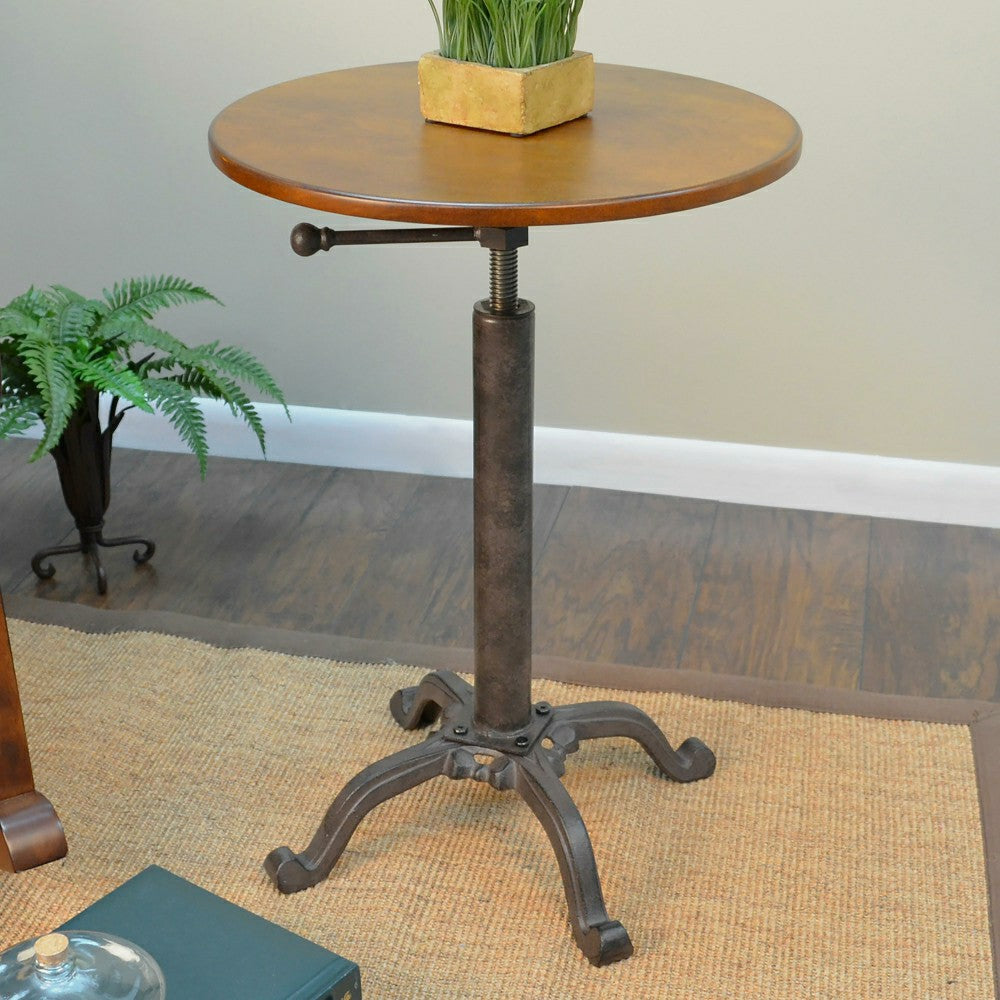 Adjustable Height Mango Wood and Metal Accent Table