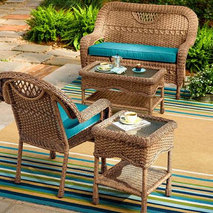 Wicker End Table with Glass Tabletop