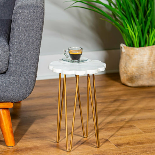 White Granite Plant Stand with Metal Legs
