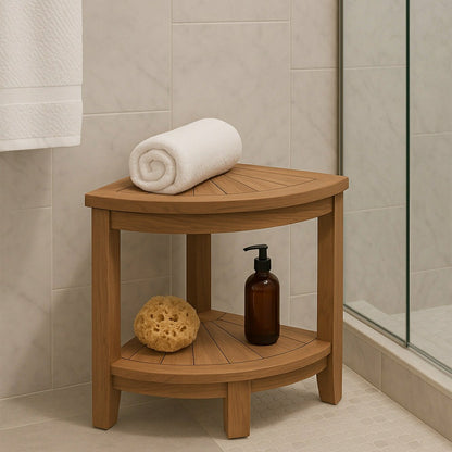Stanley Natural Teak Shower and Bath Corner Stool with Shelf - 15.7"