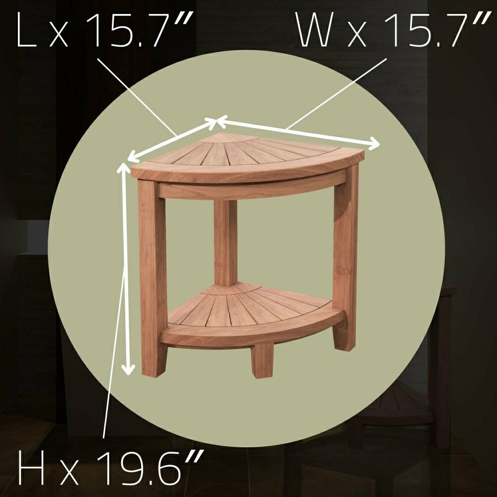 Stanley Natural Teak Shower and Bath Corner Stool with Shelf - 15.7"