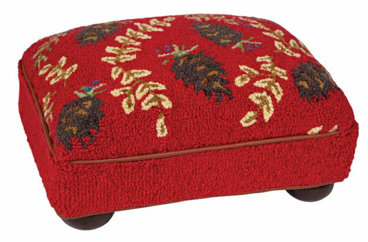Ruby Cones Hand-Hooked Wool Footstool