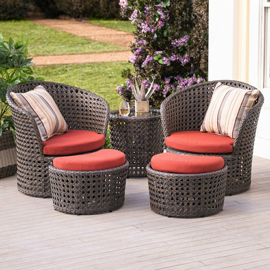 Wicker Conversation Set with Ottomans and Sunbrella Cushions, 5-Piece