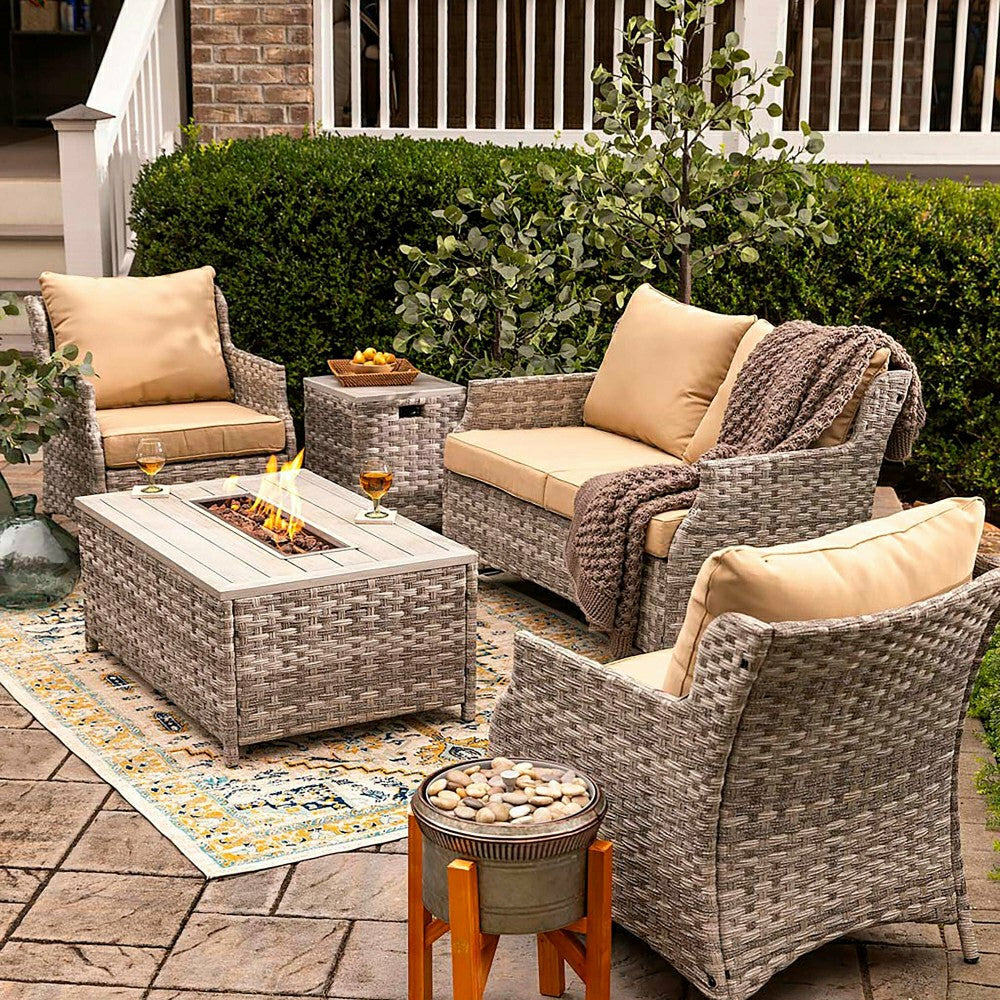 5Pcs Alum Wicker Conversation Set with Cushions