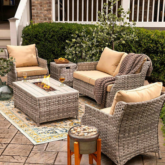 5Pcs Alum Wicker Conversation Set with Cushions
