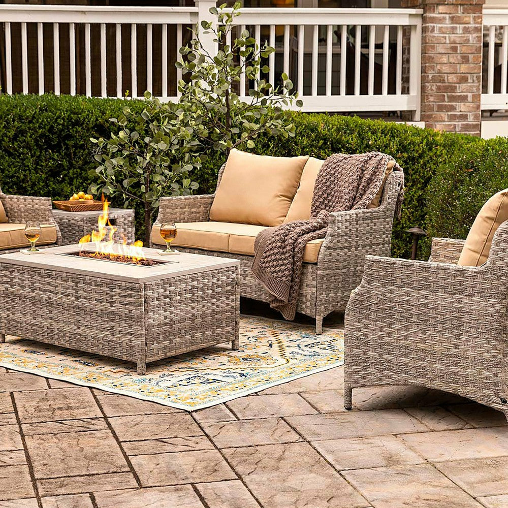 5Pcs Alum Wicker Conversation Set with Cushions