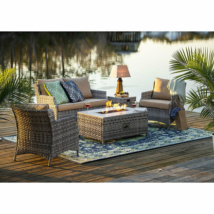 5Pcs Alum Wicker Conversation Set with Cushions