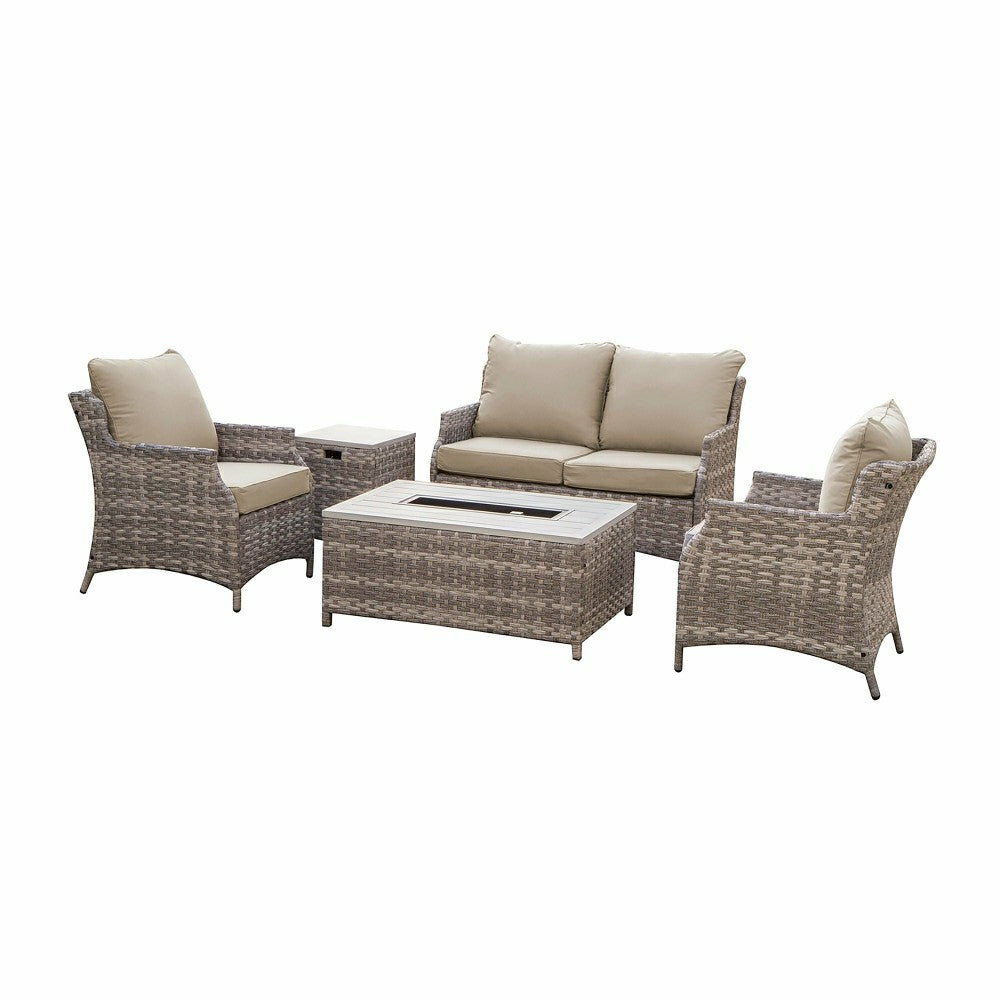 5Pcs Alum Wicker Conversation Set with Cushions