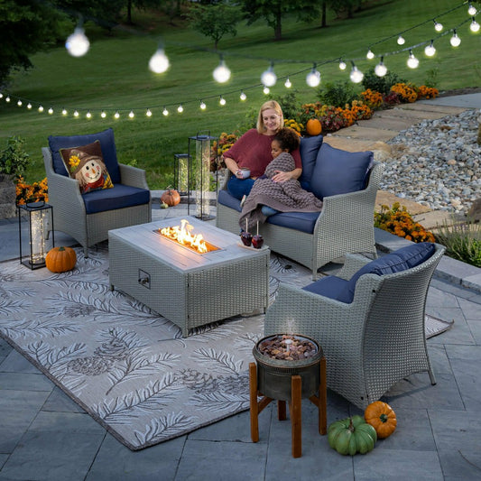 Deluxe 4Pcs Alum Wicker Conversation Set with Cushions