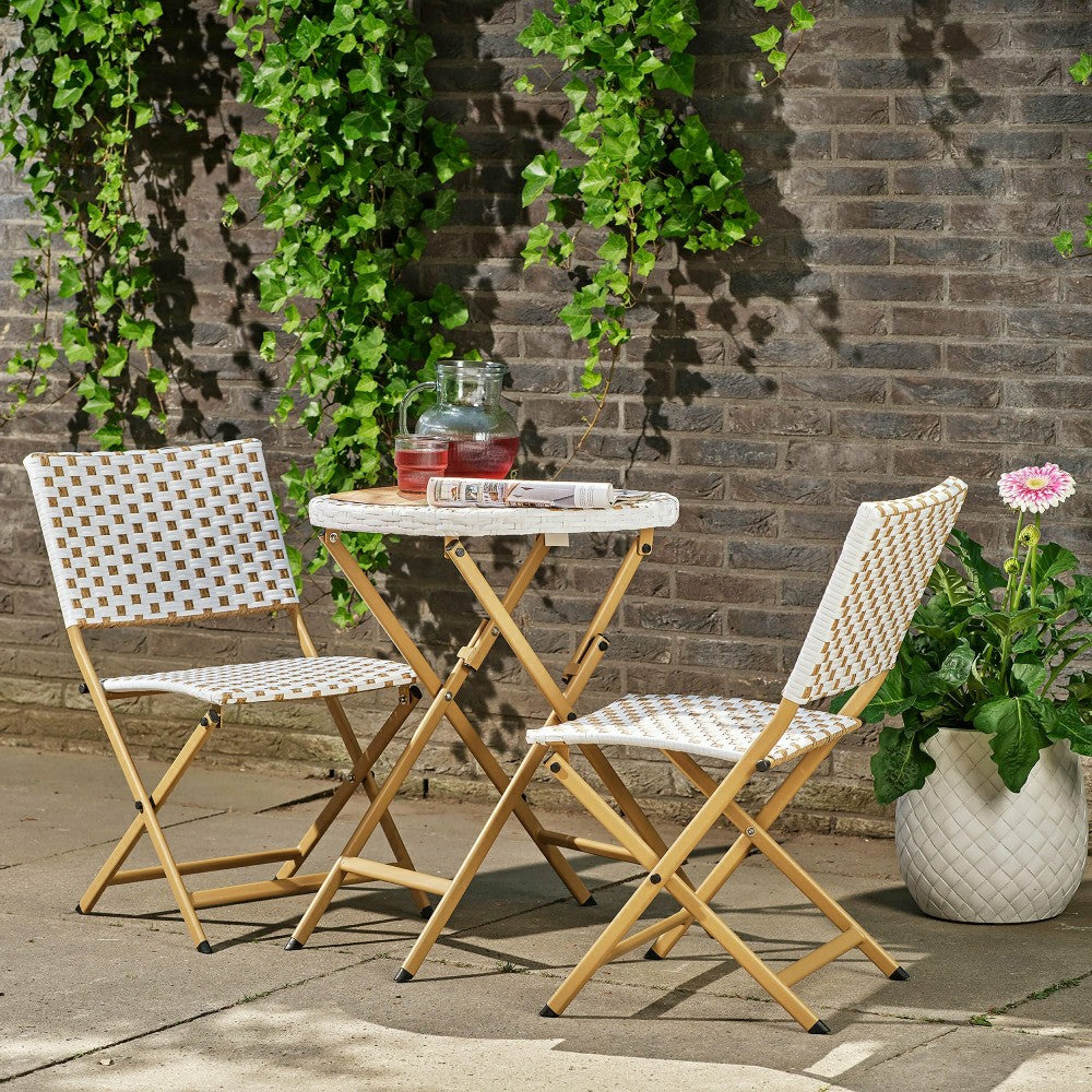 Folding Wicker 3-Piece Bistro Set