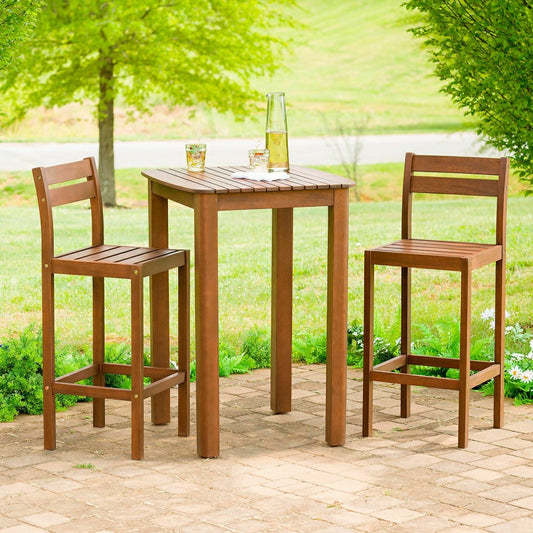 Lancaster Eucalyptus Outdoor Bar Set with Table and 2 Bar Stools, 3-Pi