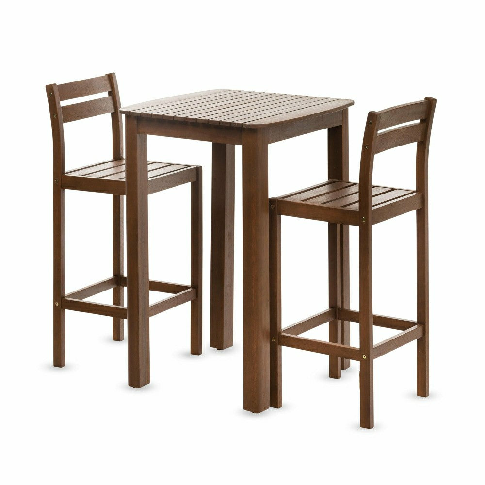 Lancaster Eucalyptus Outdoor Bar Set with Table and 2 Bar Stools, 3-Pi