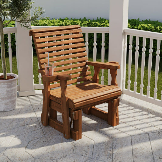 Amish Casual Heavy Duty 600 Lb High Back Roll Back Treated Glider Chai