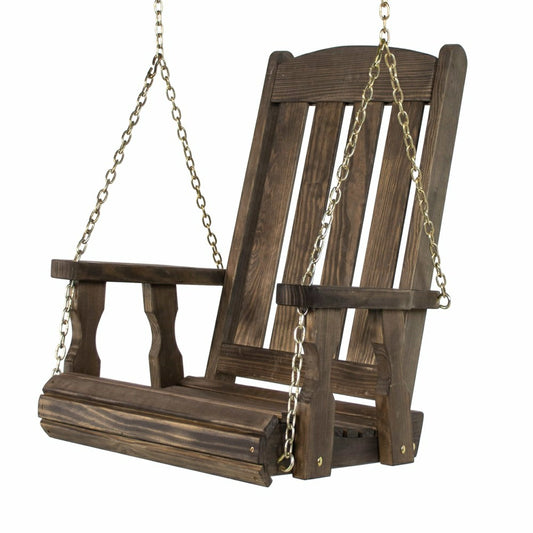Amish Casual Heavy Duty Outdoor Wood Swing Chair in Dark Walnut Stain
