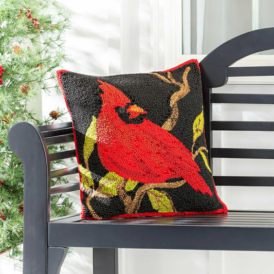 Indoor/Outdoor Hooked Cardinal Throw Pillow