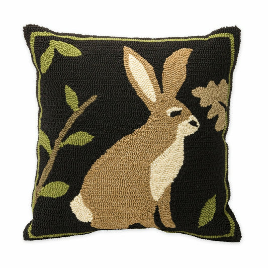 Indoor/Outdoor Woodland Throw Pillow w/Rabbit