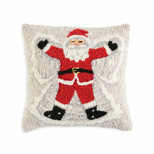 Santa Snow Angel Hand-Hooked Wool Throw Pillow