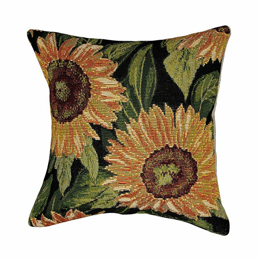 Indoor/Outdoor Black Sunflower Polypropylene Throw Pillow