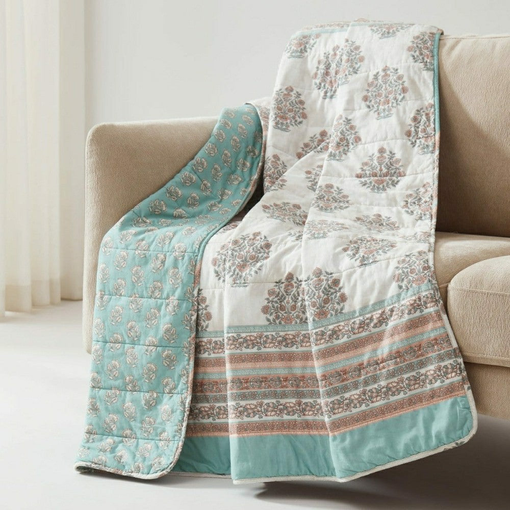 Sofia Flower Block Bouquet Reversible Cotton Throw Blanket