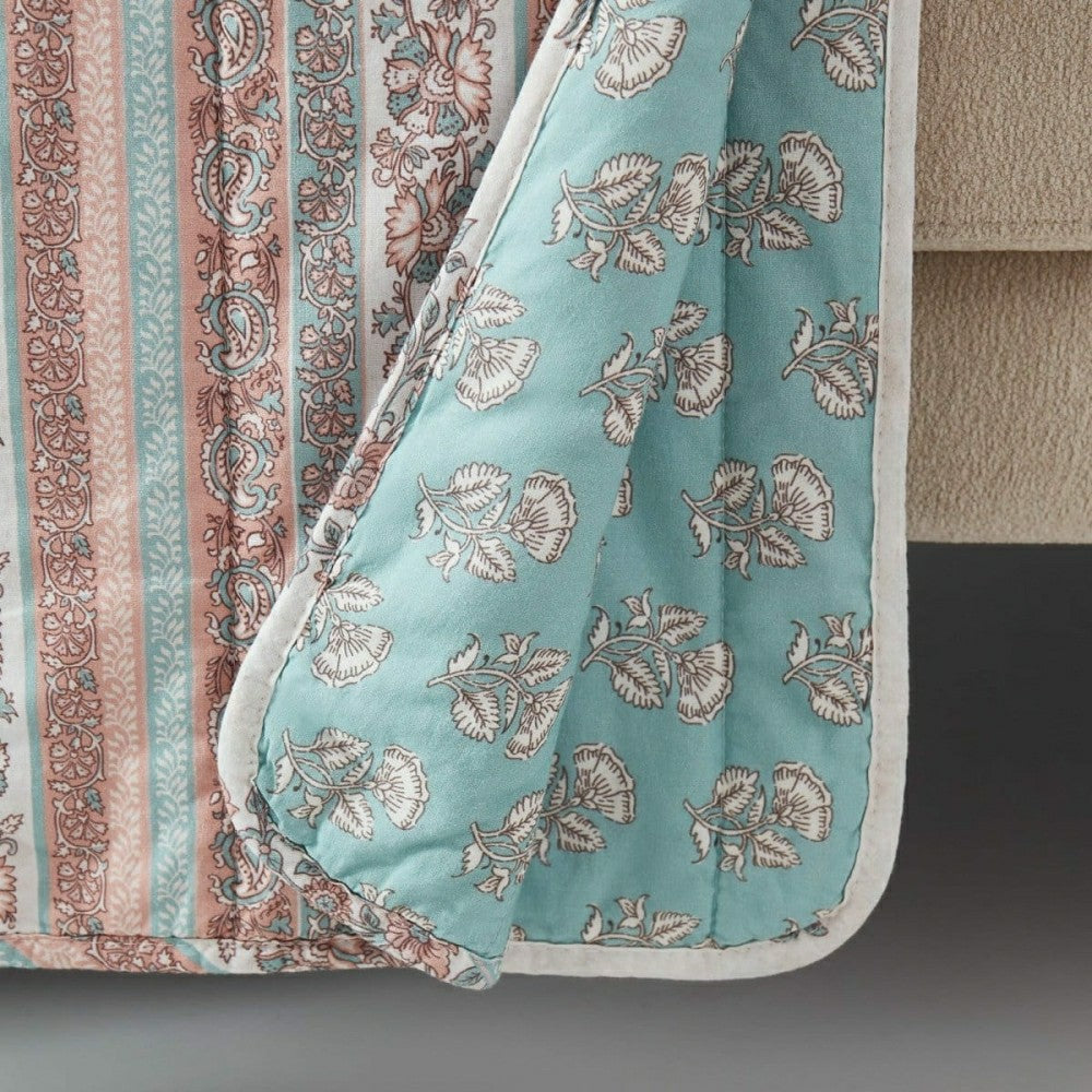 Sofia Flower Block Bouquet Reversible Cotton Throw Blanket
