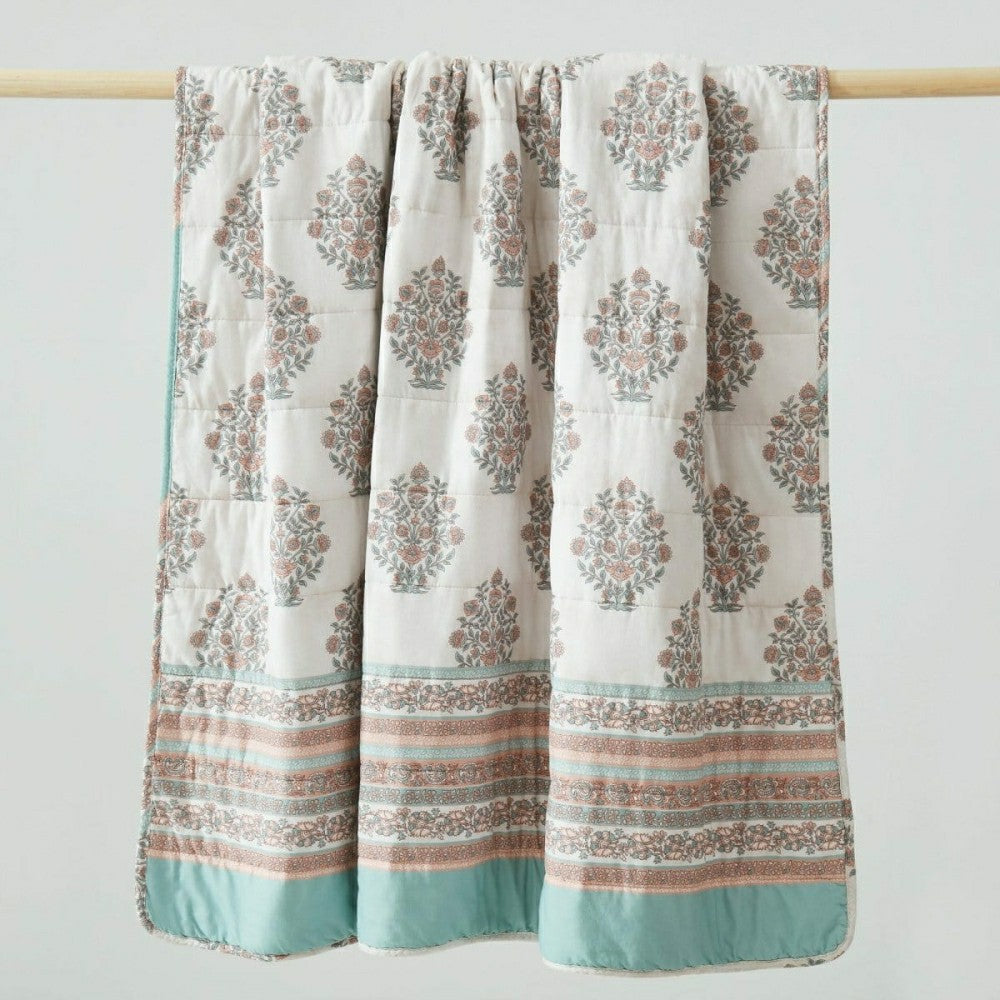 Sofia Flower Block Bouquet Reversible Cotton Throw Blanket