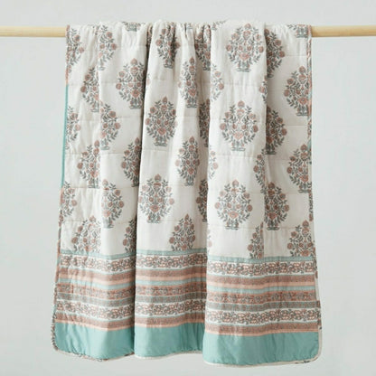 Sofia Flower Block Bouquet Reversible Cotton Throw Blanket