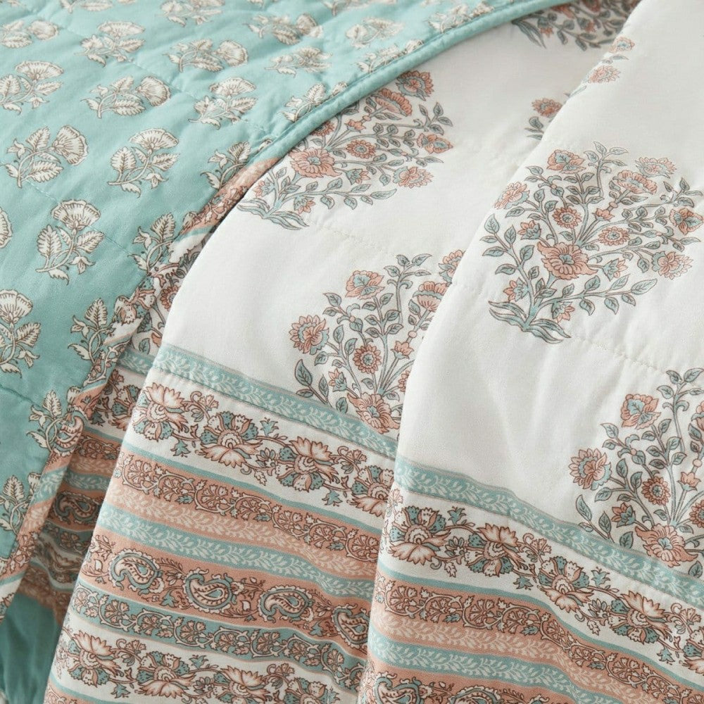Sofia Flower Block Bouquet Reversible Cotton Throw Blanket