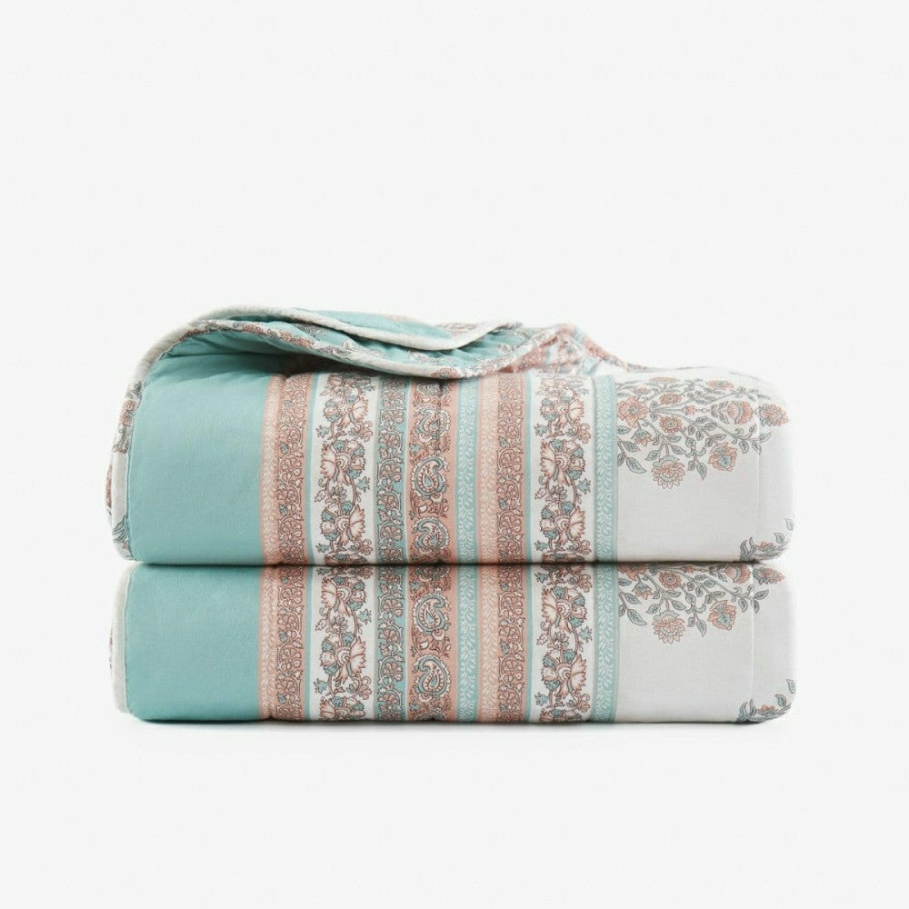 Sofia Flower Block Bouquet Reversible Cotton Throw Blanket