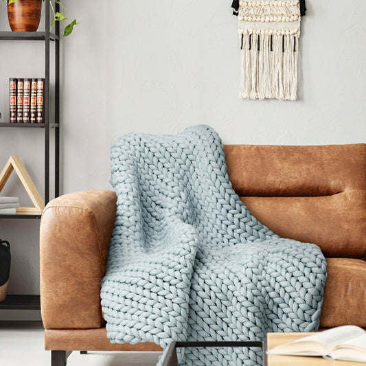 Chunky Knit Throw, Blue