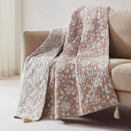 Zara Floral Block Reversible Cotton Throw Blanket