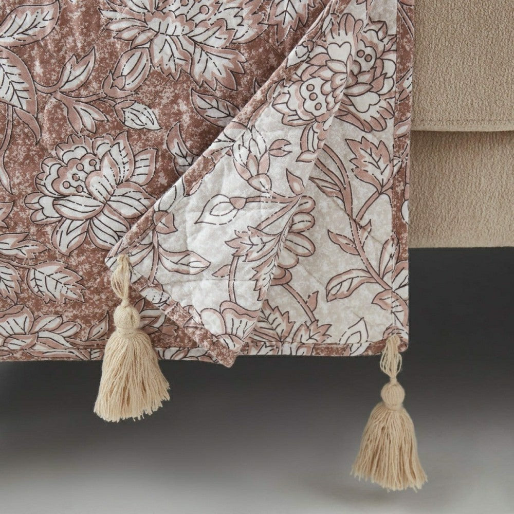 Zara Floral Block Reversible Cotton Throw Blanket