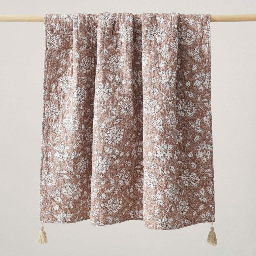 Zara Floral Block Reversible Cotton Throw Blanket