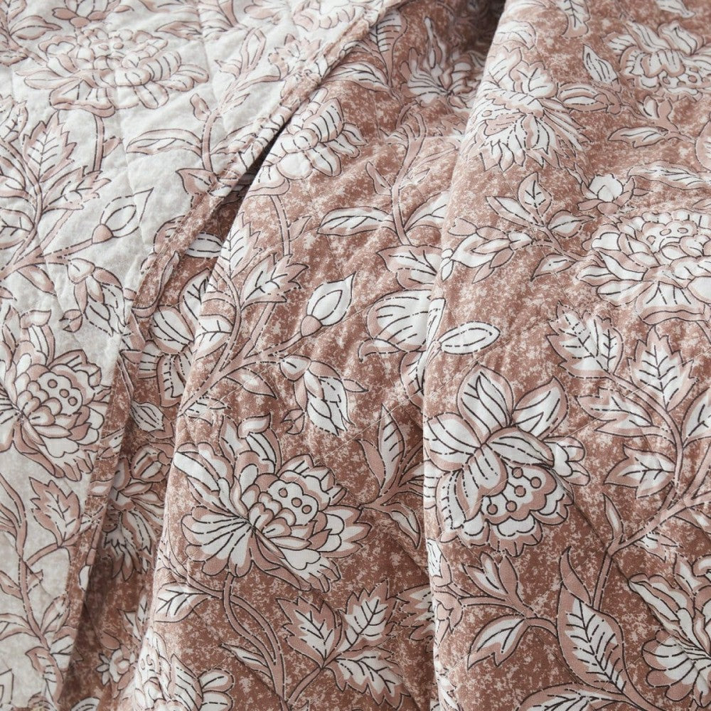 Zara Floral Block Reversible Cotton Throw Blanket