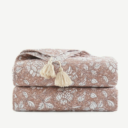 Zara Floral Block Reversible Cotton Throw Blanket