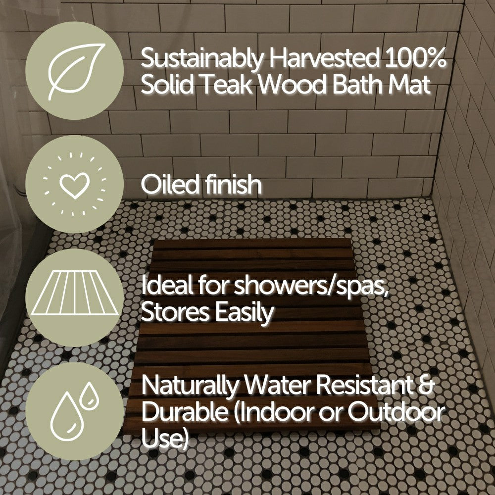 Redfish Oiled Teak Shower and Bath Mat 19.6″ x 19.6″