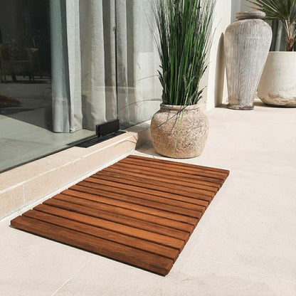Sunriver Teak Shower and Bath String Mat with Rubber Feet 23.62" x 15.