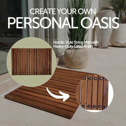Sunriver Teak Shower and Bath String Mat with Rubber Feet 23.62" x 15.