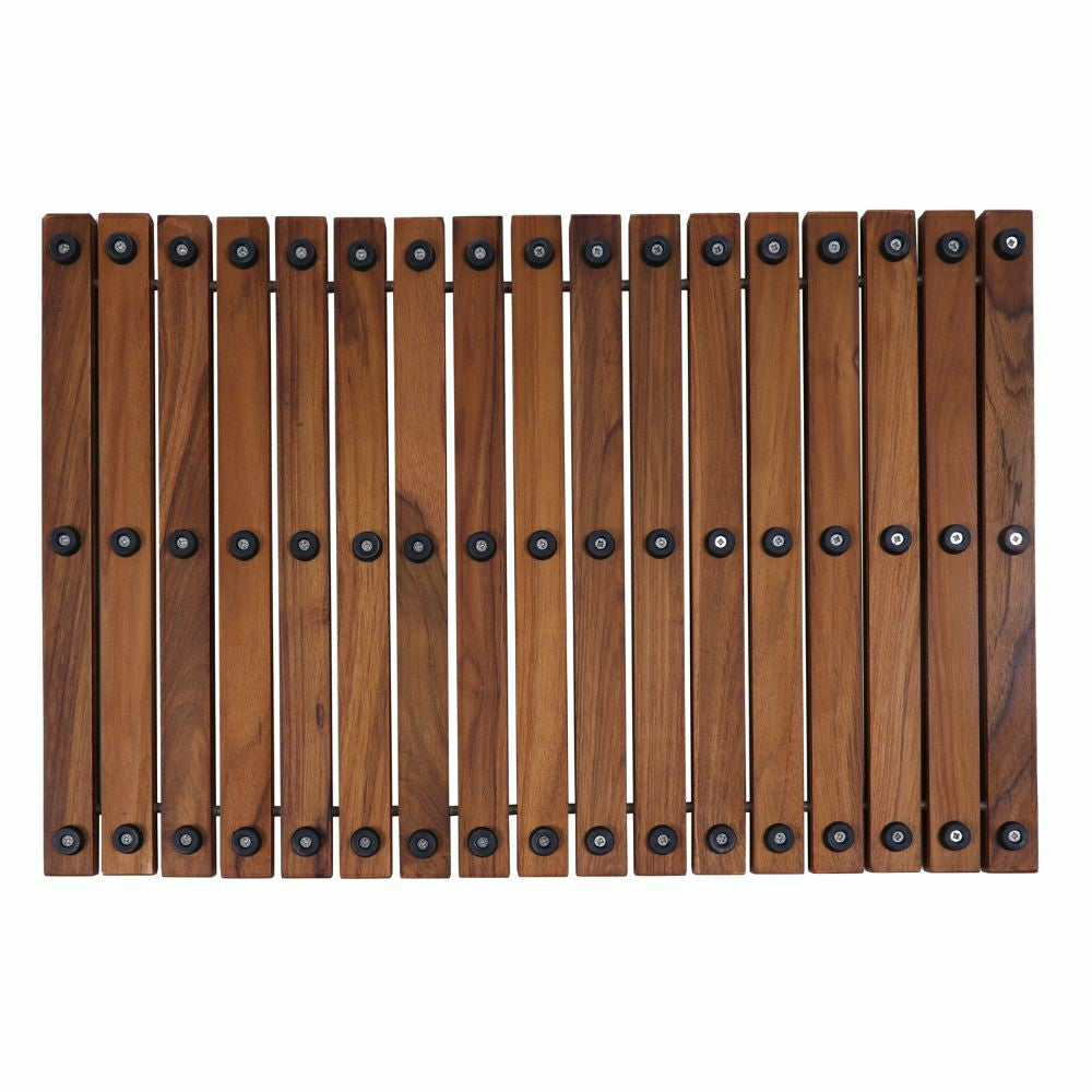 Sunriver Teak Shower and Bath String Mat with Rubber Feet 23.62" x 15.