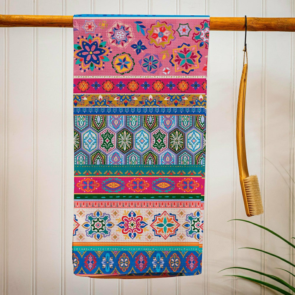 Geometric Tapestry Quick Dry Towel and Matching Carrying Case, 60" x 3
