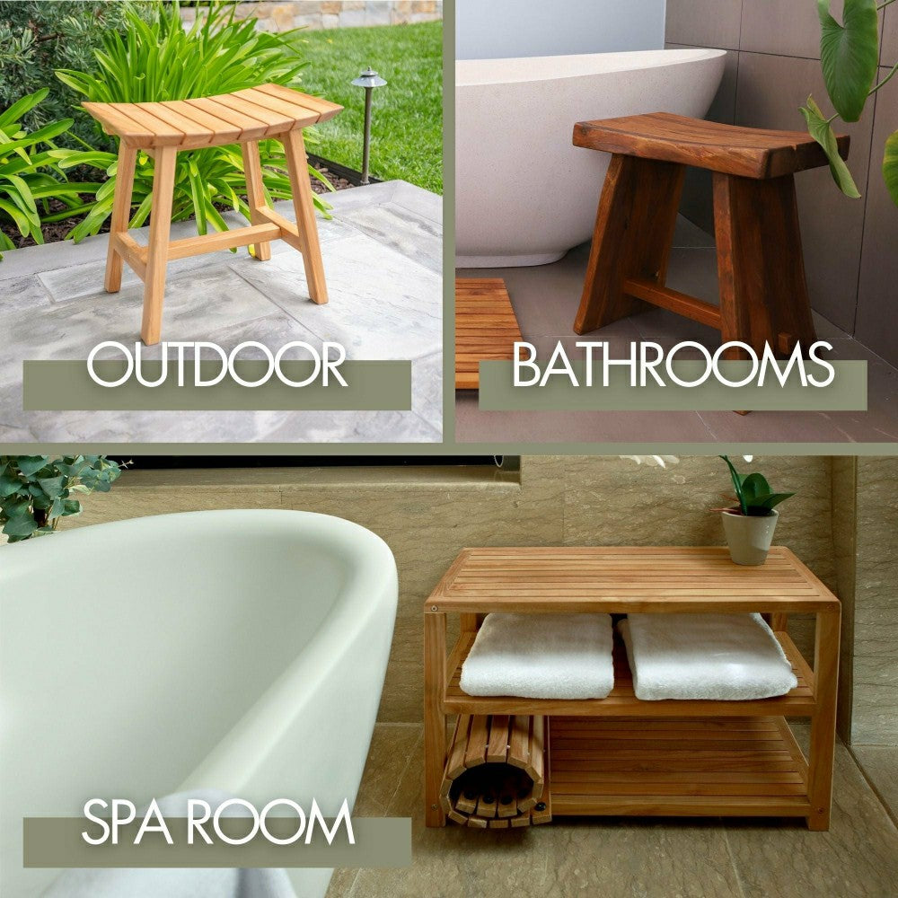 Bali Teak Shower and Bath Spa Bench with Shelf – 18″