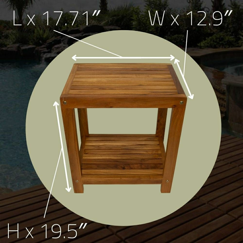 Bali Teak Shower and Bath Spa Bench with Shelf – 18″