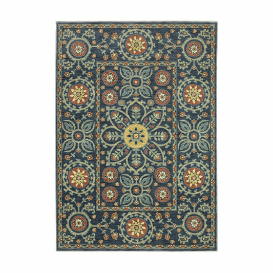 Indoor/Outdoor Clover Hill Border Polypropylene Rug, 2'3" x 7'6" Runne