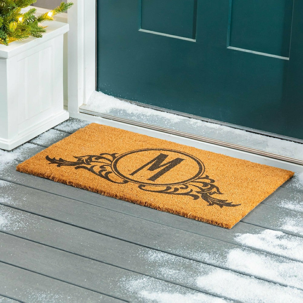 Circle Swirl Monogram Coir Door Mat, 18" X 30"