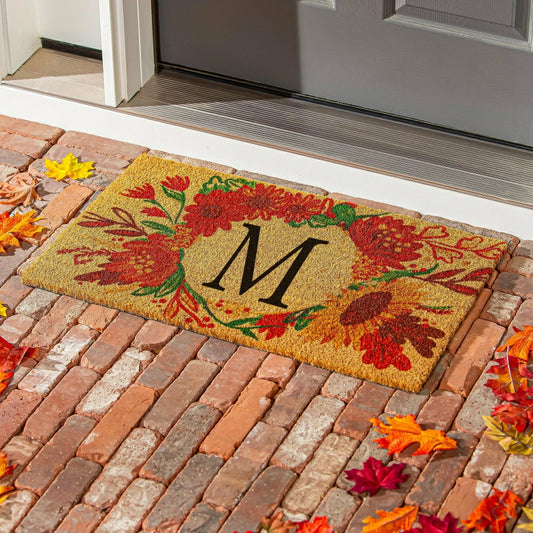 Fall Flowers Monogram Coir Mat