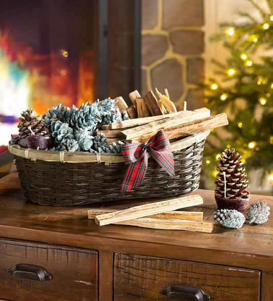 Fire Starter Holiday Gift Basket with Fatwood, Color Cones and Wax Con