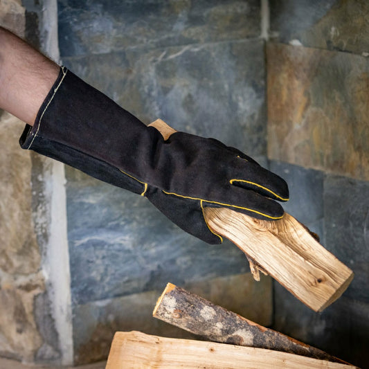 Leather Fireplace Gloves, 16" , Black