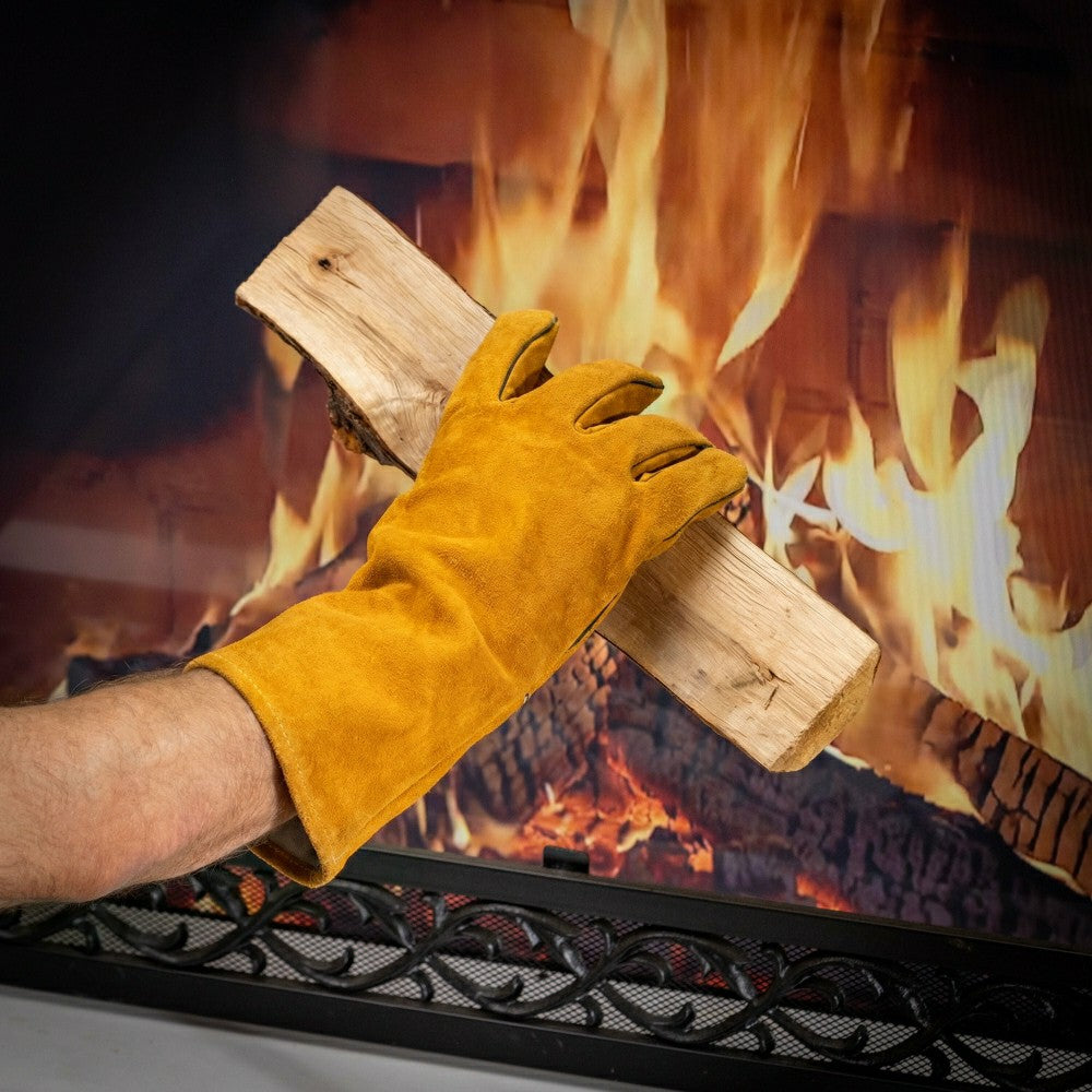 Leather Fireplace Gloves, 16" , Tan