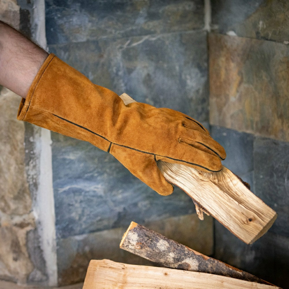 Leather Fireplace Gloves, 16" , Tan